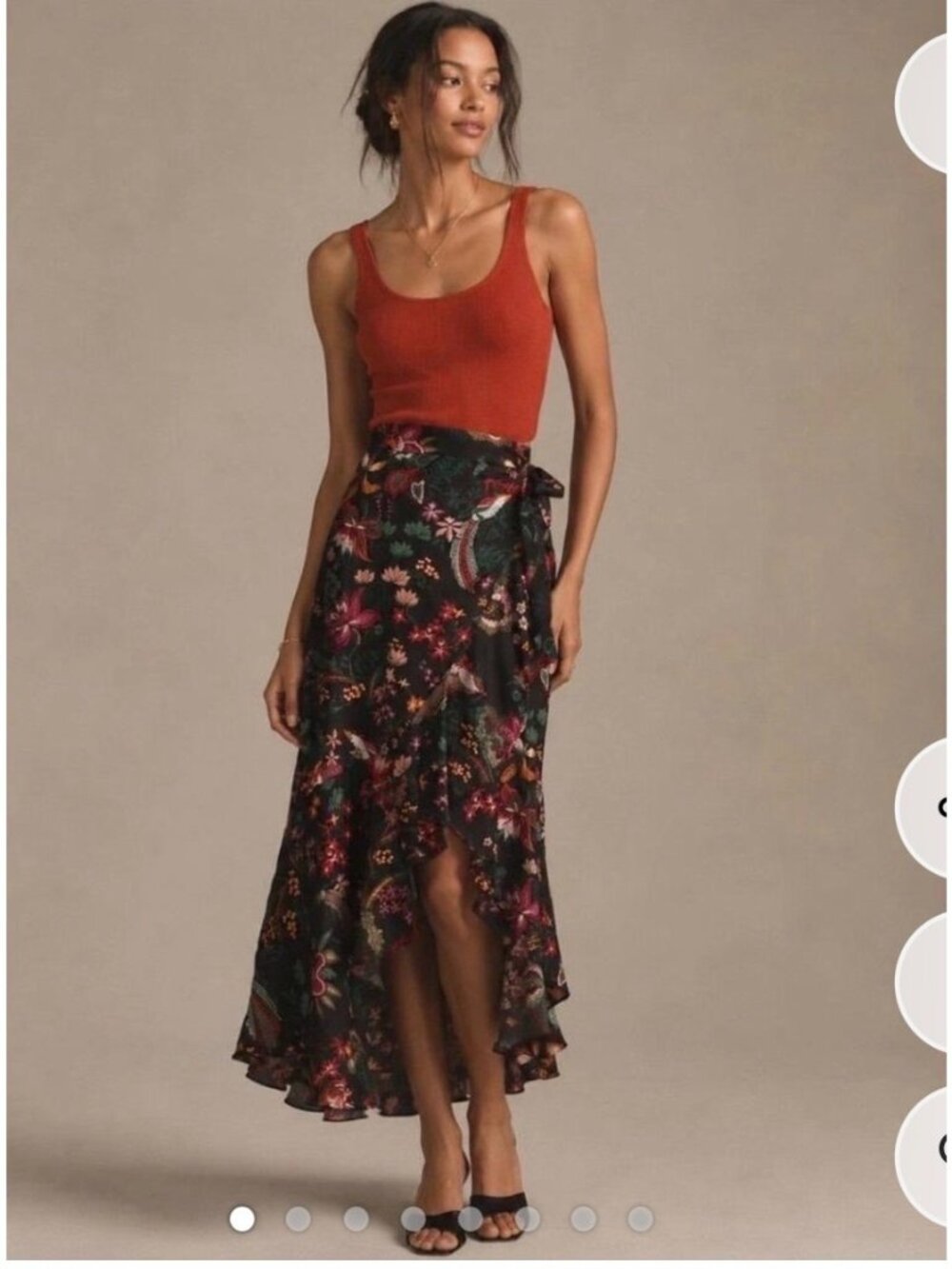 Anthropologie floral wrap print midi skirt